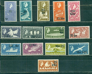 Фалкленды-Южная Георгия, 1971-1976, Надпечатка,14 марок. 140 Евро